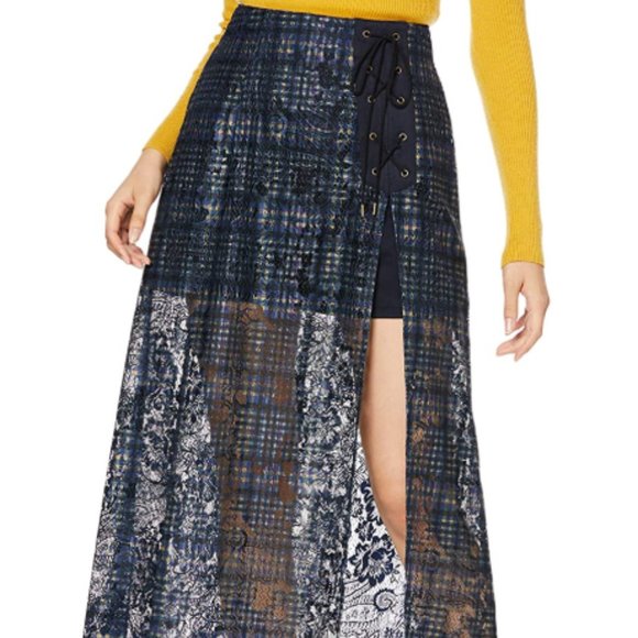 Plaid lace skirt pants